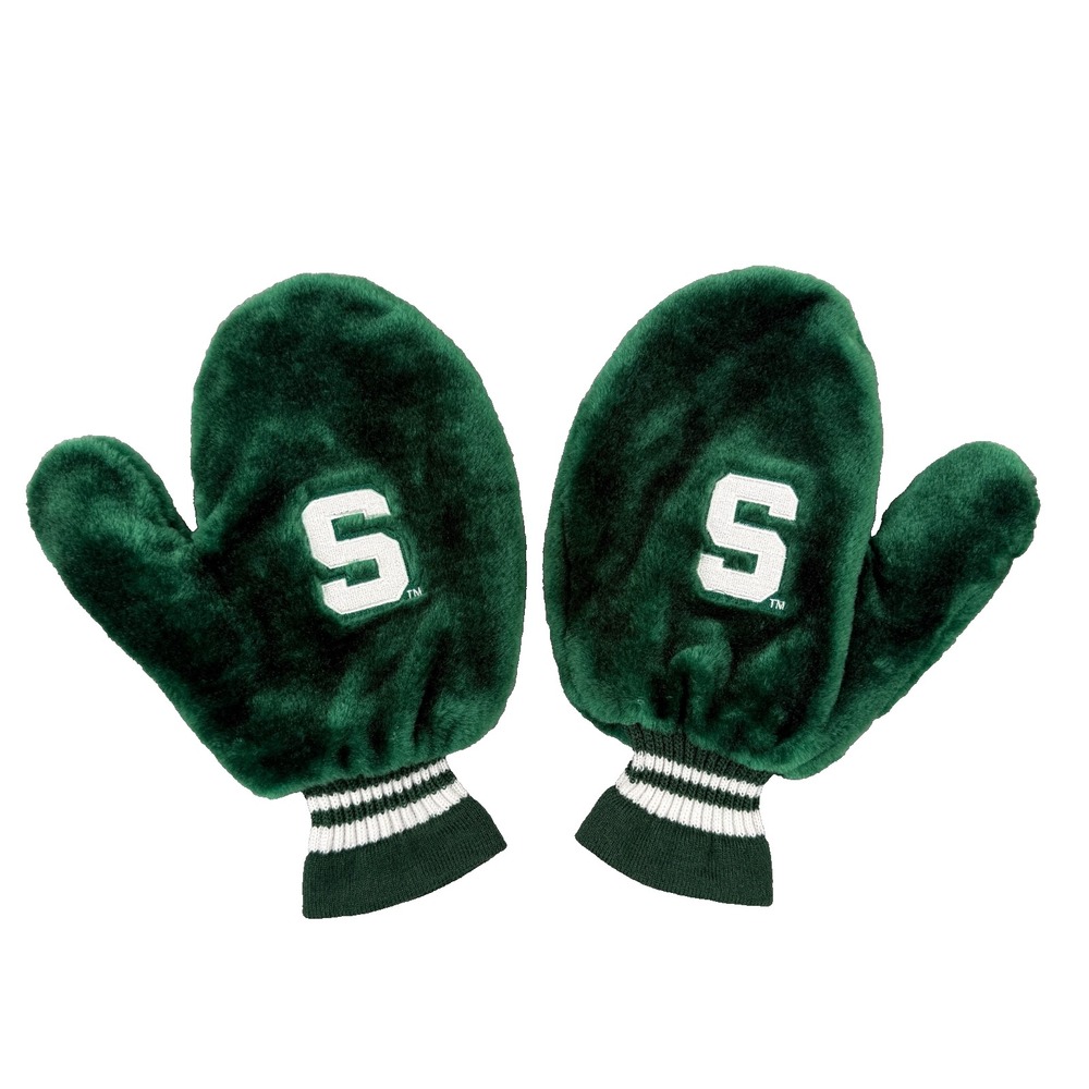 Michigan State Spartans Mittens Green Fuzzy Plush Fleece Lined NCAA Fan Gear